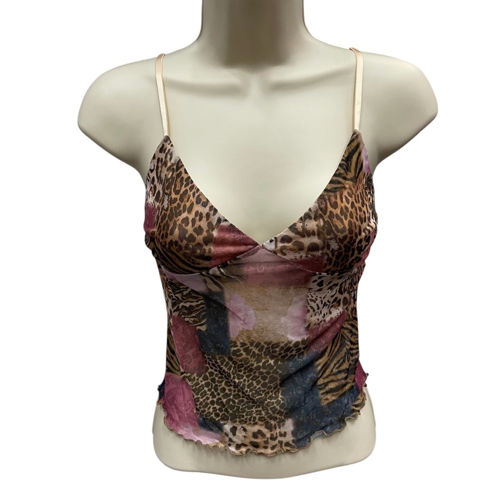 Edikted Mixed Animal Print Mesh Camisole Top Brown Pink Patchwork Small - Picture 2 of 7